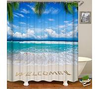Chickw1 Rideau de Douche Rideaux de Salle de Bain, Imperméable Tissu Lavable Polyester 3D Vague de mer Impression Numérique Art Décorations Rideau avec 12 Crochets (Plage,180x200cm)
