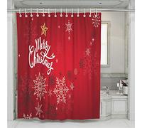 Chickw1 Rideau de Douche Rideaux de Salle de Bain, Noël Rouge Imperméable Tissu Lavable Polyester 3D Impression Numérique Art Décorations Rideau avec 12 Crochets (Flocon de Neige,180x200cm)