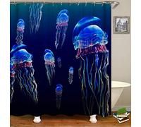 Chickw1 Rideau de Douche sous-Marin Créature Magique Impression, Imperméable Polyester 3D Impression Décorations de Salle de Bain Art Rideau avec 12 Crochets (90x180cm,Famille de méduses)