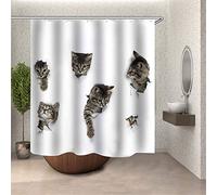 Chickw1 Rideau de Douche Tissu, Rideau de Douche Anti Moisissure Rideaux de Salle de Bain, Lavable Polyester 3D Imprimée Imperméable Rideaux avec 12 Crochets (Chat,120x180cm)