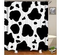 Chickw1 Rideau de Douche Tissu, Rideau de Douche Anti Moisissure Rideaux de Salle de Bain, Lavable Polyester 3D Imprimée Imperméable Rideaux avec 12 Crochets (Vache Noire,180x200cm)