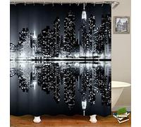 Chickw1 Rideau de Douche Tissu, Rideau de Douche Anti Moisissure Rideaux de Salle de Bain, Lavable Polyester 3D Imprimée Imperméable Rideaux avec 12 Crochets (New York,180x200cm)
