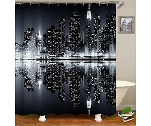 Chickw1 Rideau de Douche Tissu, Rideau de Douche Anti Moisissure Rideaux de Salle de Bain, Lavable Polyester 3D Imprimée Imperméable Rideaux avec 12 Crochets (New York,180x200cm)