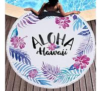 Chickw1 Serviette de Plage Ronde Grade Taille Anti Sable Homme Femme, 3D Plantes Tropicales Tapisserie Multi-Usage en Microfibre avec Frange pour Camping Yoga (Hawaii,Diamètre 150cm/59?)