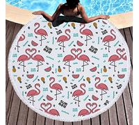 Chickw1 Serviette de Plage Ronde, Microfibre Super Souple Multi-usages Femme Tapisserie Ronde Fleurs Serviette Plage Yoga Glands Décoratifs Indien Châle de Yoga (150cm X 150cm, Flamants Roses 5)