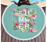 Chickw1 Serviette de Plage Ronde, Microfibre Super Souple Multi-usages Femme Tapisserie Ronde Fleurs Serviette Plage Yoga Glands Décoratifs Indien Châle de Yoga (150cm X 150cm, Flamants Roses 8)