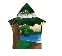 Chickwin 3D Poncho à Capuche Enfants Microfibre Serviette avec Capuche Robe de Plage Peignoir de Bain Poncho de Natation pour Garçons et Filles (arbre vert,60x80cm)