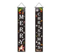 Chickwin Bannières de Porte Noël Bannière Imprimée de Noël Extérieur Joyeux Noël Bienvenue Décoration Banderole à Suspendre Maison Banner des Panneaux de Porche (Noël Noir,180x30cm)