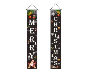 Chickwin Bannières de Porte Noël Bannière Imprimée de Noël Extérieur Joyeux Noël Bienvenue Décoration Banderole à Suspendre Maison Banner des Panneaux de Porche (Noël Noir,180x30cm)
