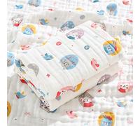 Chickwin Bébé Couverture Coton 6 Couches Mousseline, Super Absorbant Doux Mignon Imprimé Serviettes de Bain Emmaillotage Couverture Poussette de Bébé pour Nouveau-Né (110x110cm,Lapin)