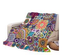Chickwin Boho Plaid Couverture Polaire, 3D Mandala Totem Couverture en Flanelle Douce Chaudes Légères Couvertures Toutes Saisons Jete de Canape pour Voyager, Lit ou Canapé (150x130cm,Patchwork)