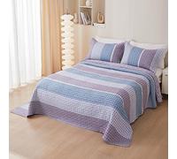 Chickwin Boutis Couvre-lit Matelassé en Coton 1 Personne, Luxueux Fleurs Réversible Dessus de Lit Édredon avec 2 Taies d'oreiller, Couverture Courtepointe (200x220cm,Bande)