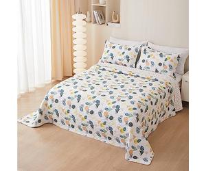 Chickwin Boutis Couvre-lit Matelassé en Coton 1 Personne, Luxueux Fleurs Réversible Dessus de Lit Édredon avec 2 Taies d'oreiller, Couverture Courtepointe (150x200cm,Ananas)