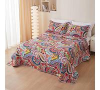 Chickwin Boutis Couvre-lit Matelassé en Coton 1 Personne, Luxueux Réversible Dessus de Lit Édredon avec 2 Taies d'oreiller, Couverture Courtepointe (150x200cm,Boedia)