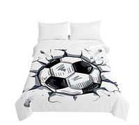 Chickwin Boutis Couvre Lit Matelassé, Impression de Football Couvre-lit Couverture de lit Jeté de Lit Dessus de Lit Courtepointe Doux Couettes Parure de Lit (180x220cm,Blanc)