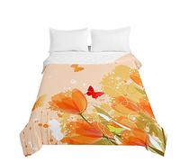 Chickwin Boutis Couvre Lit Matelassée 1/2 Personnes, 3D Fleurs de Tulipe Été Parure de Lit Canapé Couvre-lit Couverture de lit Jeté de Lit Dessus de Lit Courtepointe (130x150cm,Orange)