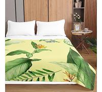 Chickwin Boutis Couvre Lit Matelassée 1/2 Personnes, Plantes Tropicales Été Parure de Lit Canapé Couvre-lit Couverture de lit Jeté de Lit Dessus de Lit Courtepointe (180x220cm,Jaune)