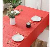 Chickwin Carré Nappe PU Rectangulaire Anti Taches, Jacquard Plastique Nappes Toile Couleur Unie Imperméable à Facile d'entretien pour Salle à Manger Party Jardin Picnic (180x180cm,Rouge)