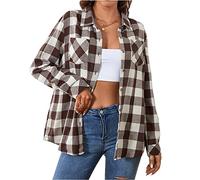 Chickwin Chemise Femme a Carreaux Chaude en Flanelle Blouse Chic avec Bouton à Manches Longues Coupe Classique Décontractée Automne Hiver Mode Veste Cardigan