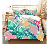 Chickwin Chickw1 Ensemble de Literie 2 Personnes, Microfibre Doux Taies d'oreiller & Housse de Couette avec Fermeture Éclair Parure de Lit 3 Pièces- 3D Tropical Imprimé (Triangle moucheté,260x220cm)