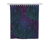 Chickwin Chickw1 Mandala Rideau de Douche Résistant à l'eau Anti-moisissure Lavable Tissu en Polyester Rideaux de Salle de Bain avec 12 Crochets 3D Impression Décor (Violet foncé,180x200cm)