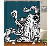 Chickwin Chickw1 Rideaux de Douche Anti Moisissure 12 Crochets, 3D Pieuvre Océan Imprimé Polyester Rideaux de Salle de Bains pour Bain Douche (180x200cm,Récif d'escalade)