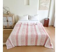 Chickwin Couverture Chaude, Style Rayures 4.5 TOG Couverture en Flanelle Moelleuse Épaisse Douce Jeté de Lit Hiver Microfibre Confortable Réversible Couvre Lit pour Canapé (Rose,180x200cm)
