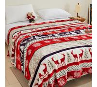 Chickwin Couverture Noël Chaude, Couverture en Flanelle Moelleuse Épaisse Douce Jeté de Lit Hiver Microfibre Confortable 4.5 TOG Couvre Lit pour 1-2 Personne, Canapé (Élan,200x230cm)