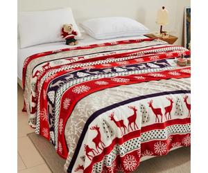 Chickwin Couverture Noël Chaude, Couverture en Flanelle Moelleuse Épaisse Douce Jeté de Lit Hiver Microfibre Confortable 4.5 TOG Couvre Lit pour 1-2 Personne, Canapé (Élan,200x230cm)