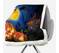 Chickwin Couverture Polaire Epaisse Hiver, Motif Citrouille Halloween Couverture Sherpa Réversible Couverture Moelleuse Chaude Couvertures Super Doux pour Canapé/Lit (150x200cm,Batte Noire)