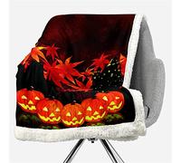Chickwin Couverture Polaire Epaisse Hiver, Motif Citrouille Halloween Couverture Sherpa Réversible Couverture Moelleuse Chaude Couvertures Super Doux pour Canapé/Lit (135x150cm,Feuille d'érable)