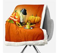 Chickwin Couverture Polaire Epaisse Hiver, Motif Citrouille Halloween Couverture Sherpa Réversible Couverture Moelleuse Chaude Couvertures Super Doux pour Canapé/Lit (150x200cm,Tournesol)