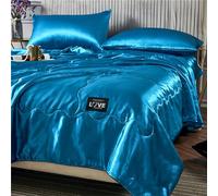 Chickwin Dessus de Lit en Satin, Couleur Unie Couvre Lit Matelassé Dessus de Lits Microfibre Couvre-Lits Couverture de Lit Doux Toutes Les Saisons pour Lit 1~2 Personnes (200x230cm,Bleu foncé)