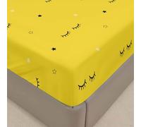 Chickwin Drap Housse Antidérapants Housse de Matelas, Impression Confortable Respirant Drap-Housse Poche Profonde 30cm, Ensemble de Literie (90x190 cm,Sourire Jaune)