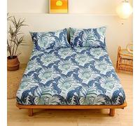 Chickwin Drap Housse Antidérapants Housse de Matelas, Impression de Fleurs Plante Confortable Respirant Drap-Housse Poche Profonde 30cm, Ensemble de Literie (180x200 cm,Jungle Tropicale)