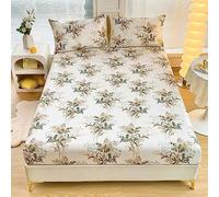 Chickwin Drap Housse Antidérapants Housse de Matelas, Impression de Fleurs Plante Confortable Respirant Drap-Housse Poche Profonde 30cm, Ensemble de Literie (180x200 cm,l'herbe)