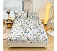 Chickwin Drap Housse Antidérapants Housse de Matelas, Impression de Fleurs Plante Confortable Respirant Drap-Housse Poche Profonde 30cm, Ensemble de Literie (90x200 cm,Fleurs Oiseaux)