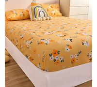 Chickwin Drap Housse Antidérapants Housse De Matelas, Mode Impression Confortable Respirant Polyester Drap-Housse Poche Profonde 25cm - Résistant Rides (120x200 cm,Fleur Jaune)