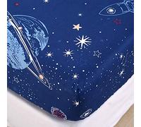 Chickwin Drap Housse Cartoon Impression Antidérapants Housse De Matelas, 100% Polyester Confortable Respirant Drap-Housse Poche Profonde 30cm - Résistant Rides (Bleu Espace,180x200x30cm)