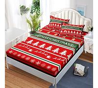 Chickwin Drap Housse en Microfibre, Noël Imprimé Housse de Matelas avec Taies d'oreiller, Drap-Housse Bonnet 40 cm, Antidérapants et Respirant Protection de Matelas (138x190x40cm,Noël Rouge)