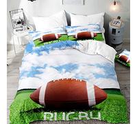 Chickwin Ensemble de Literie 4 Pièces, Microfibre 2 Personnes Parure de lit, Rugby 3D Sets de Housse de Couettes avec Housse de Couette Taies d'oreillers et Draps (Ciel,180x220cm)