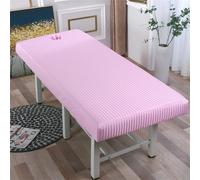 Chickwin Housse Table Massage avec Trou, Housse Table de Massage Doux Lavable Rayure, Drap Housse Table de Massage Réutilisables, Drap de Salon de Coiffure pour Spa (190x80cm,Rose)