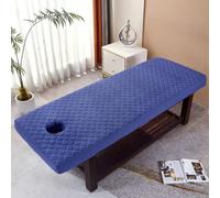 Chickwin Housse Table Massage Couleur Unie, Housse Table de Massage avec Trou, Coton Couvre-Lit Lavable Drap de Salon de Coiffure pour Spa Hall, Centre de Santé (Plaid Bleu Marine,60x180cm)