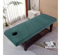 Chickwin Housse Table Massage Couleur Unie, Housse Table de Massage avec Trou, Coton Couvre-Lit Lavable Drap de Salon de Coiffure pour Spa Hall, Centre de Santé (Plaid Vert Foncé,80x190cm)