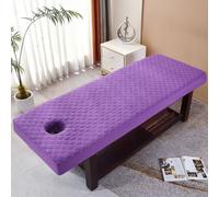 Chickwin Housse Table Massage Couleur Unie, Housse Table de Massage avec Trou, Coton Couvre-Lit Lavable Drap de Salon de Coiffure pour Spa Hall, Centre de Santé (Plaid Violet,70x185cm)