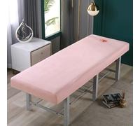 Chickwin Housse Table Massage Couleur Unie, Housse Table de Massage avec Trou Lavable Coton Tricoté Couvre-Lit de Massage, Drap de Salon de Coiffure pour Spa (rose,60x185cm)