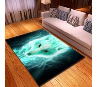 Chickwin Intérieur Tapis de Salon, 3D Loup Imprimé Grand Soft Antidérapant Tapis de Sol pour Canapé Couloir Chambre, Décoration de Maison Moderne (80x120cm,Flamme Verte)