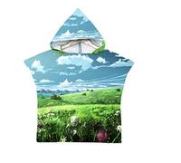 Chickwin Motif de Dessin Animé Poncho à Capuche Enfants Microfibre Serviette avec Capuche Robe de Plage Peignoir de Bain Poncho de Natation pour Garçons et Filles (Paysage,60x80cm)