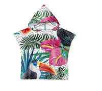 Chickwin Motif de Tropical Poncho à Capuche Enfants Microfibre Serviette avec Capuche Robe de Plage Peignoir de Bain Poncho de Natation pour Garçons et Filles (feuilles violettes,60x80cm)
