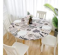 Chickwin Nappe de Table Ronde à Bords élastiques Imperméable Anti-dérapant, Nappe Motif Style Country, Nappe Lavable pour Extérieur, Terrasse, Cuisine et Salle à Manger (Café,140cm)